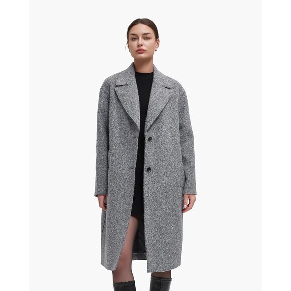 Women's Grey Winter Warm Long Fall Notch Lapel Single-breasted Trench Coat - Picture 4 of 6